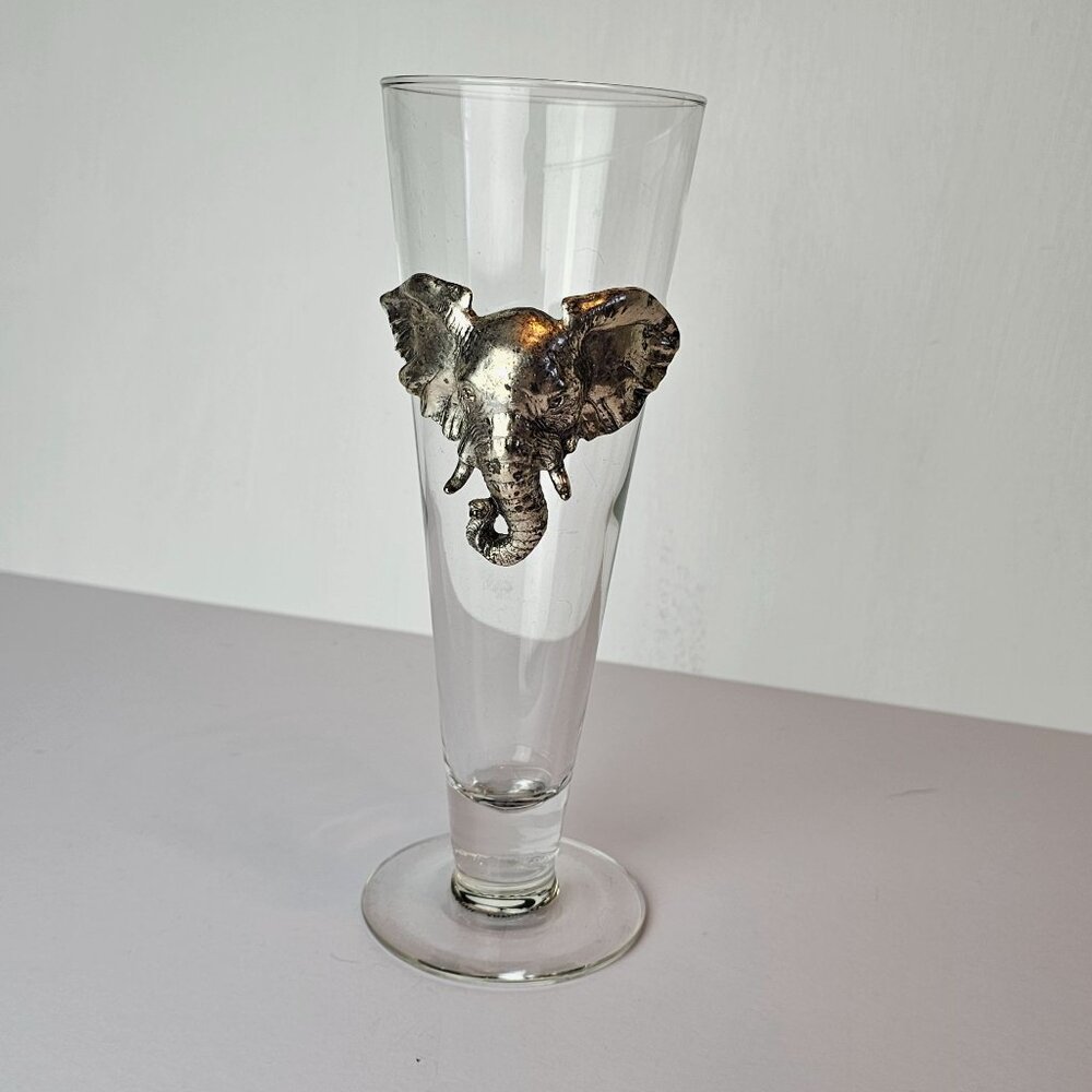 Vintage 1997 Arthur Court Pilsner Beer Safari Elephant Pewter Glass, 14 Oz.